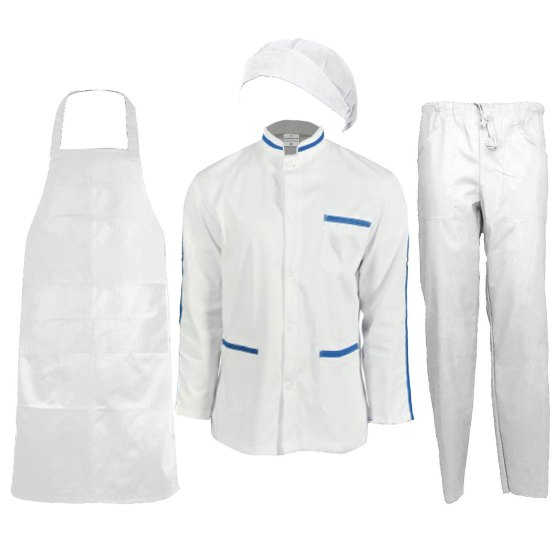 Kit divisa uomo con casacca grembiule cuffia pantalone ideale per caseifici laboratori e supermercati Personalizzabile con il tuo logo o il tuo nome