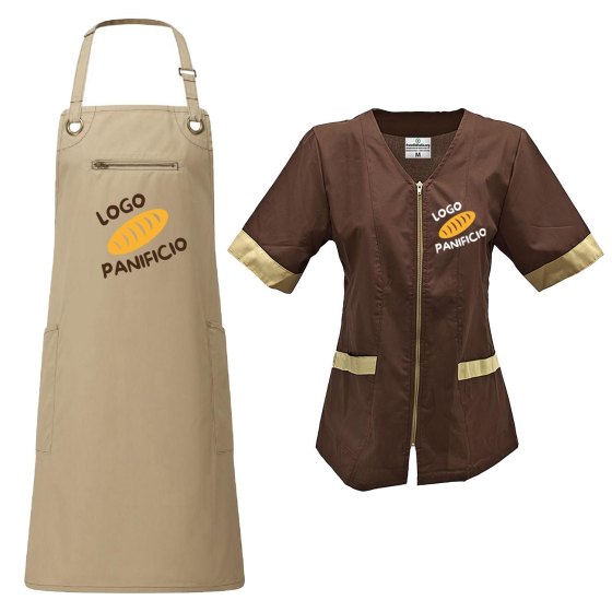 Kit Donna per Panetteria Forno o Bancone con Camice Grembiule Personalizzabile con logo lavoro