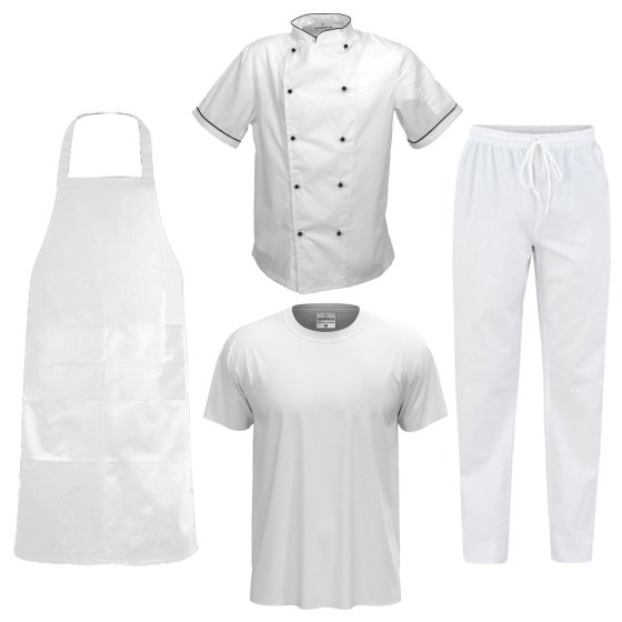 Kit Chef Pasticceria Cucina Forno Personalizzabile Completo con Giacca T-Shirt Grembiule e Pantaloni made in italy