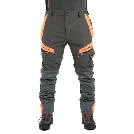 Pantalone softshell caccia cinghiale arancione tecnico tasche sporivo