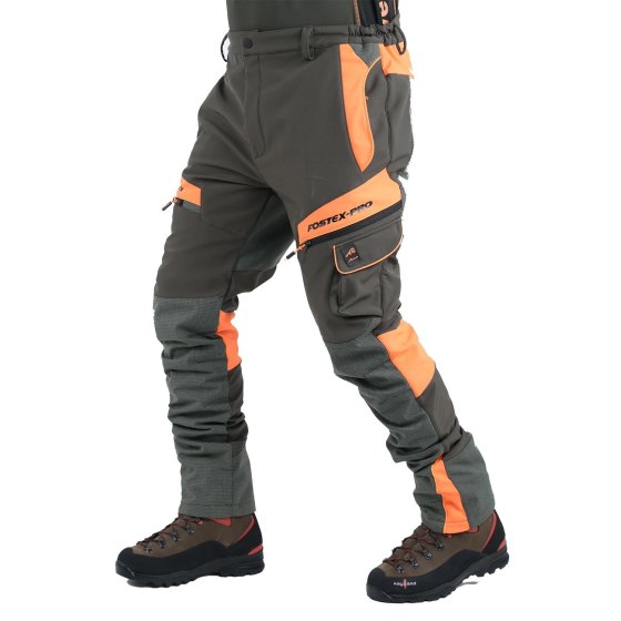 Pantalone softshell caccia cinghiale arancione tecnico tasche sporivo