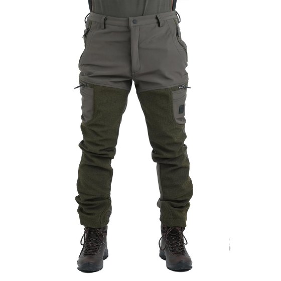 Pantalone softshell da caccia impermeabile e traspirante elasticizzato doppiato in pile e membrana M-tex