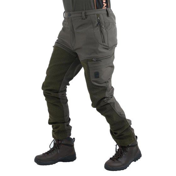 Pantalone softshell da caccia impermeabile e traspirante elasticizzato doppiato in pile e membrana M-tex