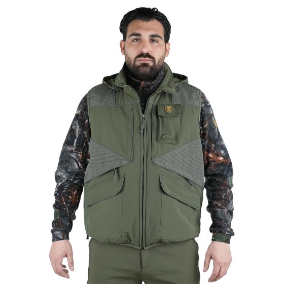 Gilet smanicato caccia antispino carniere caccia arancio verde tasche uomo sportivo