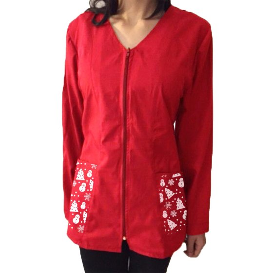Camice lavoro casacca Donna zip manica lunga Natalizio estetista maestra scuola Natale