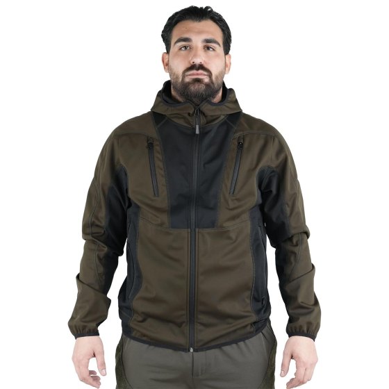 Giacca giubbino caccia tessuto leggero Microshell cappuccio con zip impermeabile