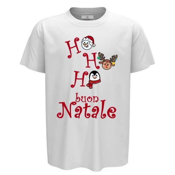 T-shirt maglia bambino unisex mezza manica girocollo stampa natalizia Buon Natale rossa
