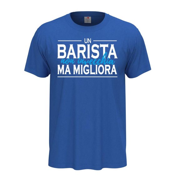 T-shirt mezza manica IL BARISTA NON INVECCHIA cotone con stampa idea regalo Bar uomo donna