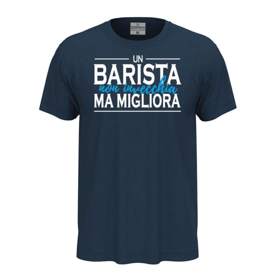 T-shirt mezza manica IL BARISTA NON INVECCHIA cotone con stampa idea regalo Bar uomo donna