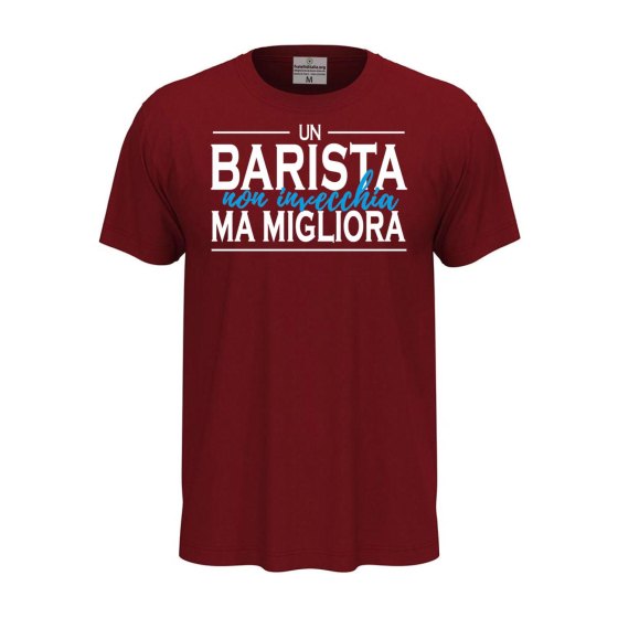 T-shirt mezza manica IL BARISTA NON INVECCHIA cotone con stampa idea regalo Bar uomo donna