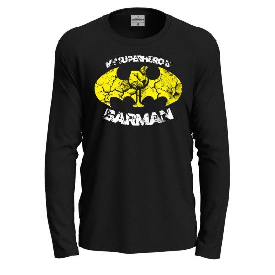 T-shirt classica a manica lunga con stampa BARMAN simpatica divertente bar cartoon idea regalo uomo