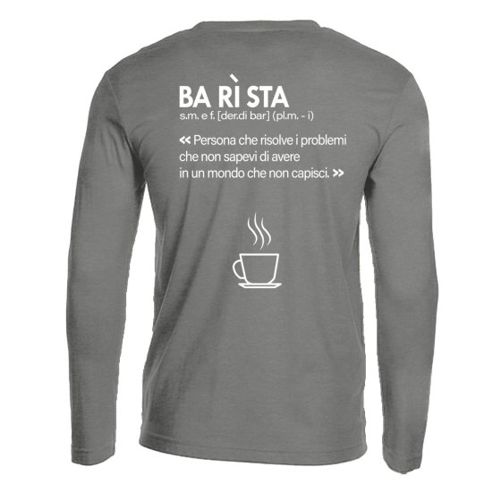 T-shirt classica a manica lunga con stampa sul retro DTF Barista Definizione idea regalo uomo donna