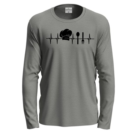 T-shirt classica a manica lunga con stampa DTF "Battito da cuoco" idea regalo chef ristorante bar