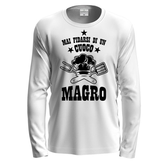 T-shirt manica lunga "Cuoco Magro" in cotone con stampa  Idea regalo chef cuochi cucina compleanno