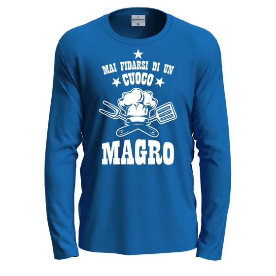 T-shirt manica lunga "Cuoco Magro" in cotone con stampa  Idea regalo chef cuochi cucina compleanno