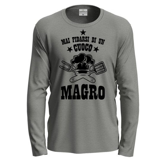 T-shirt manica lunga "Cuoco Magro" in cotone con stampa  Idea regalo chef cuochi cucina compleanno
