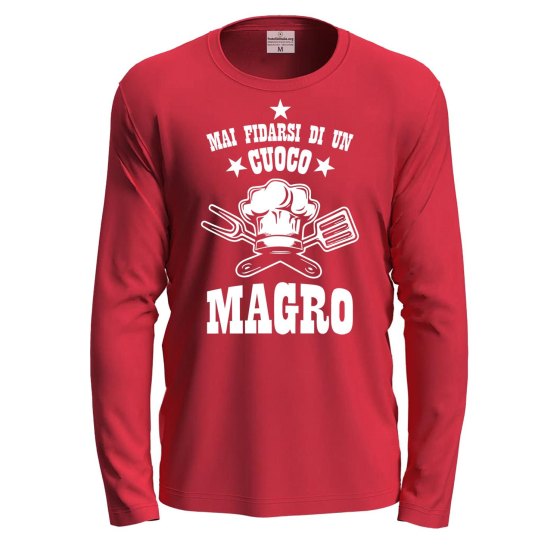 T-shirt manica lunga "Cuoco Magro" in cotone con stampa  Idea regalo chef cuochi cucina compleanno