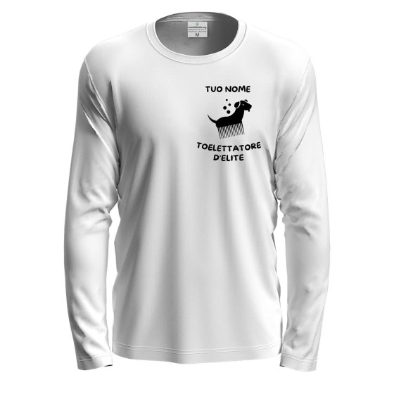 T-shirt a manica lunga con stampa DTF toelettatore  per toelettatori o veterinari  personalizzabile con nome