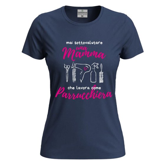 T-shirt maglia con stampa  "Mamma parrucchiera" regalo festa spazzola phon capelli lavoro mamme