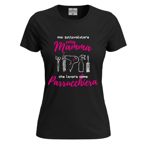 T-shirt maglia con stampa  "Mamma parrucchiera" regalo festa spazzola phon capelli lavoro mamme