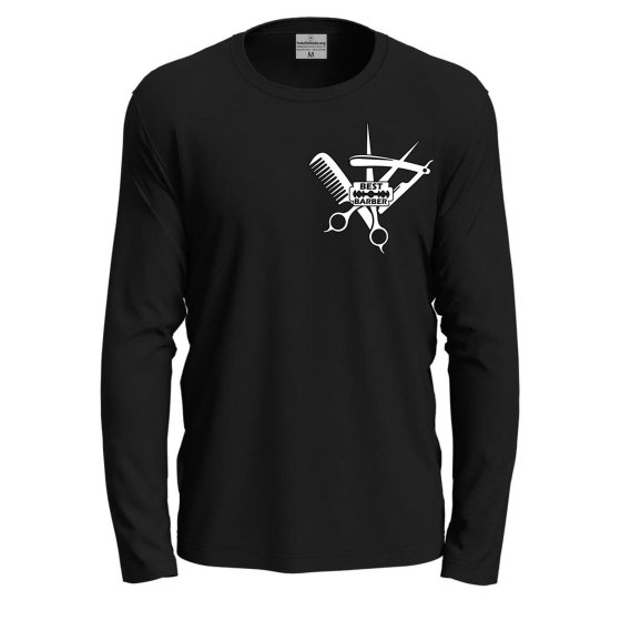 T-shirt a manica lunga con stampa di qualita' BEST BARBER Barbiere Capelli Tagliatore di capelli