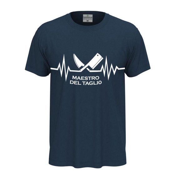 T-shirt classica unisex a manica corta con stampa DTF "MAESTRO DEL TAGLIO", un'idea regalo divertente per macellai