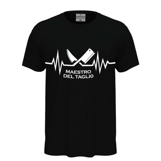 T-shirt classica unisex a manica corta con stampa DTF "MAESTRO DEL TAGLIO", un'idea regalo divertente per macellai