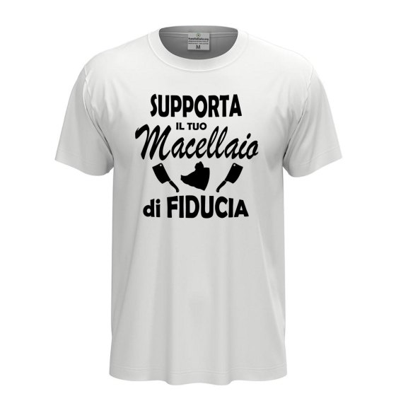 T-shirt maglia classica unisex a "SUPPORTA IL TUO MACELLAIO", regalo macellaio braceria