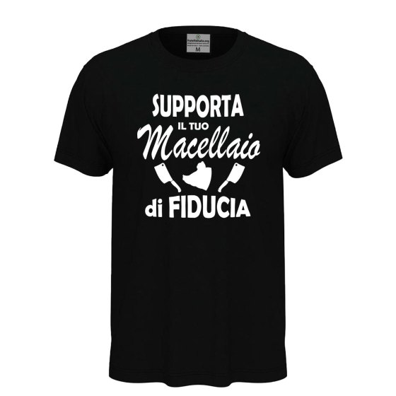 T-shirt maglia classica unisex a "SUPPORTA IL TUO MACELLAIO", regalo macellaio braceria