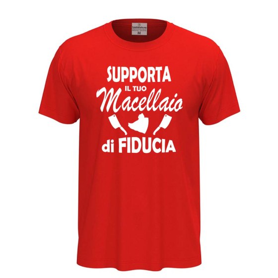 T-shirt maglia classica unisex a "SUPPORTA IL TUO MACELLAIO", regalo macellaio braceria