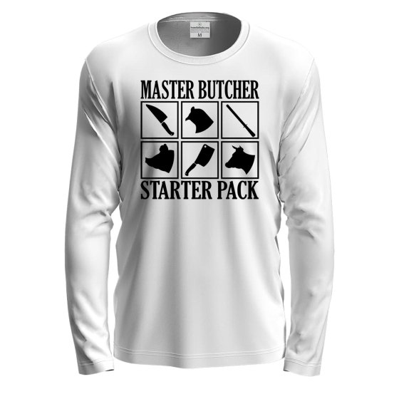 T-shirt a manica lunga con stampa DTF "MASTER BUTCHER", un'idea regalo per macellaio Steak House