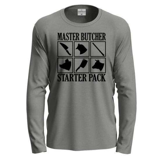 T-shirt a manica lunga con stampa DTF "MASTER BUTCHER", un'idea regalo per macellaio Steak House