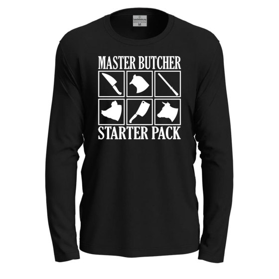 T-shirt a manica lunga con stampa DTF "MASTER BUTCHER", un'idea regalo per macellaio Steak House