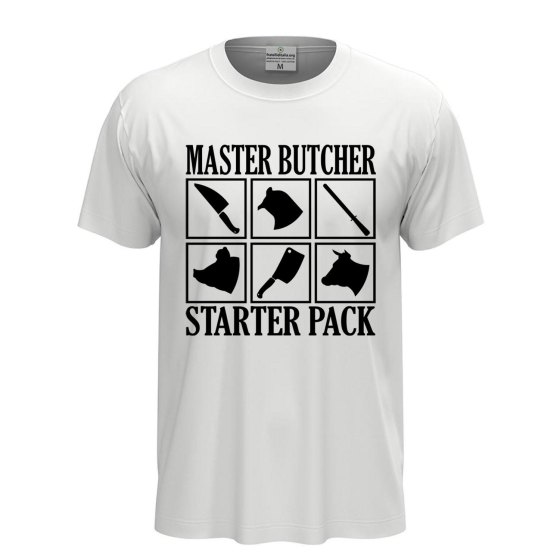 T-shirt classica unisex a manica corta con stampa DTF "MASTER BUTCHER", idea regalo per macellai
