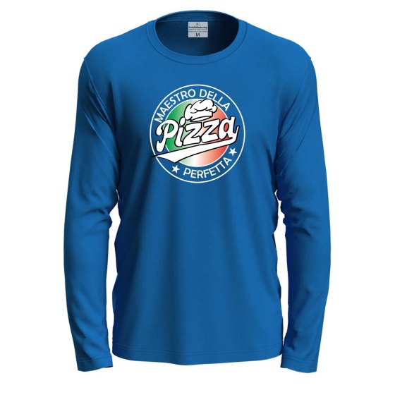 T-shirt a manica lunga con stampa DTF "MAESTRO DELLA PIZZA", per pizzaioli, cuochi e vestiti pizza