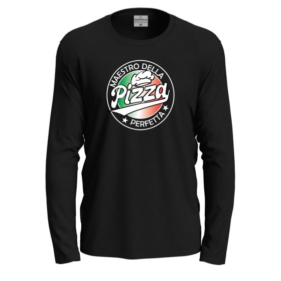 T-shirt a manica lunga con stampa DTF "MAESTRO DELLA PIZZA", per pizzaioli, cuochi e vestiti pizza