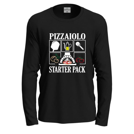 maglia T-shirt a manica lunga  "PIZZAIOLO STARTER PACK", per pizzaioli, ristorazione festival pizza