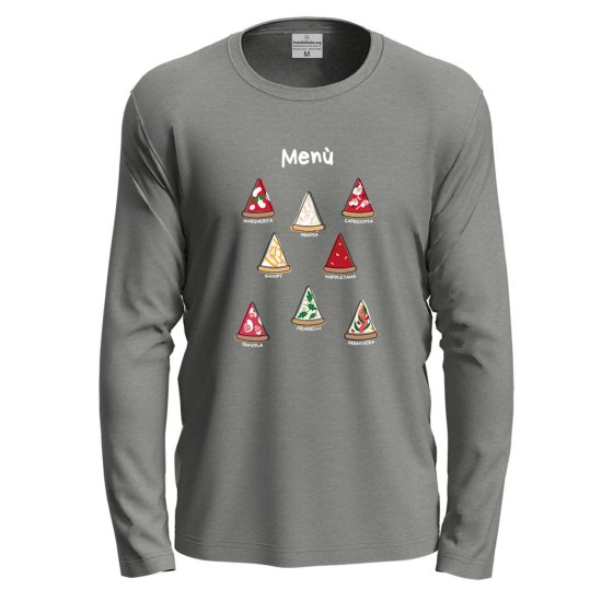 T-shirt a manica lunga con stampa DTF "MENU' PIZZA", idea divertente per amanti della pizza