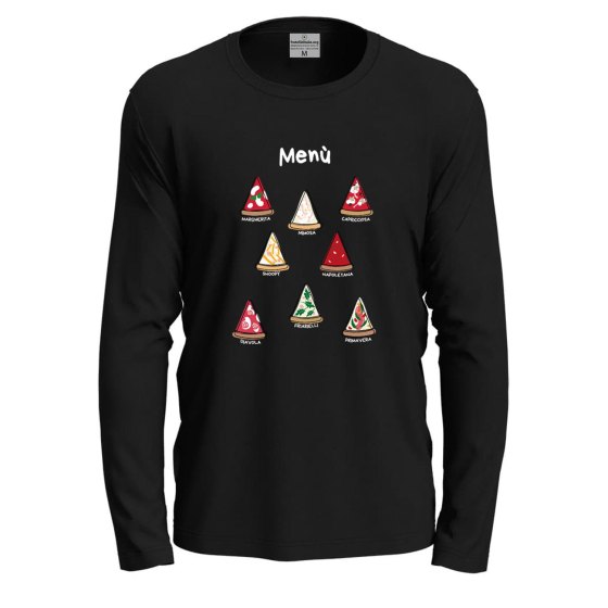 T-shirt a manica lunga con stampa DTF "MENU' PIZZA", idea divertente per amanti della pizza
