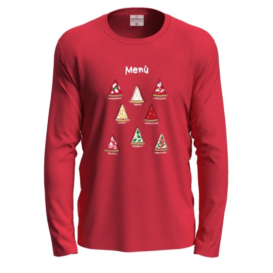 T-shirt a manica lunga con stampa DTF "MENU' PIZZA", idea divertente per amanti della pizza