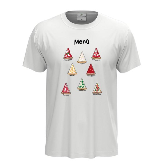 T-shirt classica unisex a manica corta con stampa DTF"MENU' PIZZA", divertente  pizza pizzeria pizzaioli ristorante cibo cucina