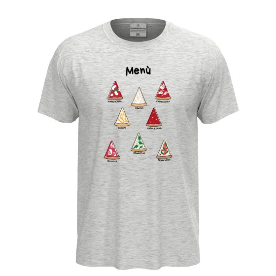 T-shirt classica unisex a manica corta con stampa DTF"MENU' PIZZA", divertente  pizza pizzeria pizzaioli ristorante cibo cucina