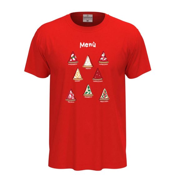 T-shirt classica unisex a manica corta con stampa DTF"MENU' PIZZA", divertente  pizza pizzeria pizzaioli ristorante cibo cucina