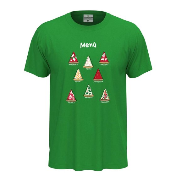 T-shirt classica unisex a manica corta con stampa DTF"MENU' PIZZA", divertente  pizza pizzeria pizzaioli ristorante cibo cucina