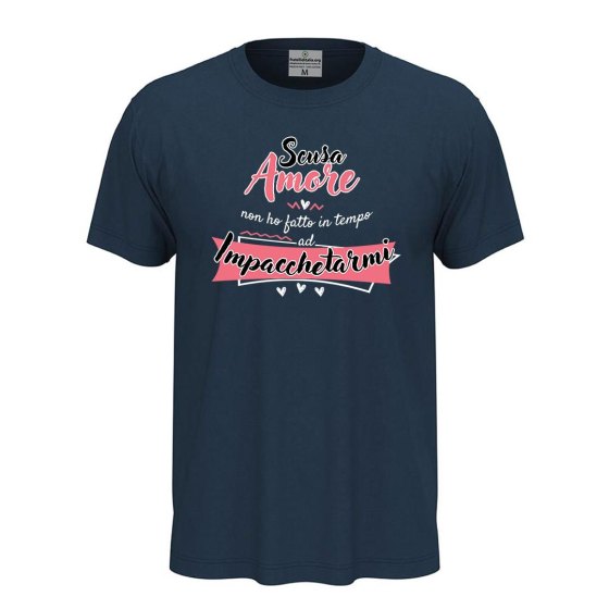 T-shirt classica unisex a manica corta con stampa "SCUSA AMORE" simpatica idea regalo per San Valentino.