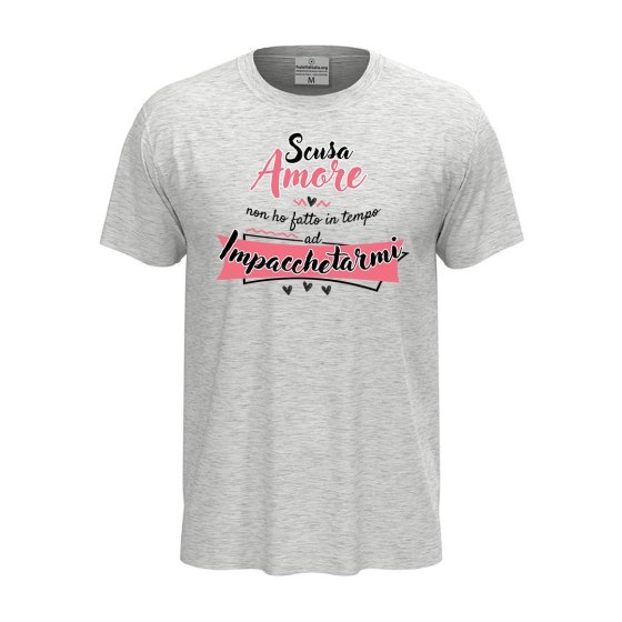 T-shirt classica unisex a manica corta con stampa "SCUSA AMORE" simpatica idea regalo per San Valentino.