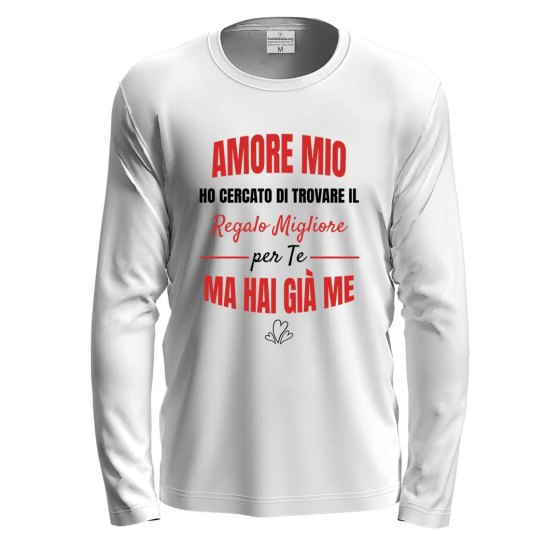 T-shirt maglia a manica lunga stampa "REGALO MIGLIORE PER TE" originale per San Valentino fidanzati