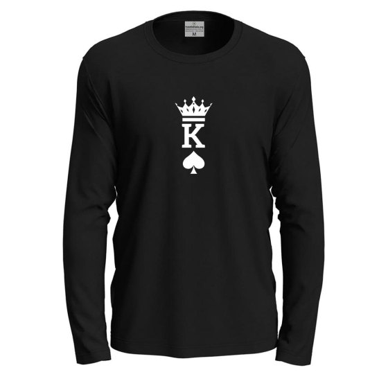 T-shirt a manica lunga con stampa "KING" idea regalo per la coppia San Valentino carte gioco