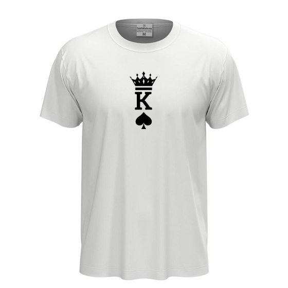 T-shirt classica unisex a manica corta con stampa RE  "KING" idea carta per la coppia San Valentino