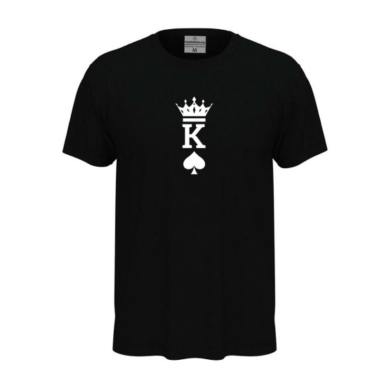 T-shirt classica unisex a manica corta con stampa RE  "KING" idea carta per la coppia San Valentino
